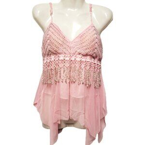 Pink Belly Dance Top Sequin Adjustable Strap Tank Top Spaghetti Strap Top Tunic